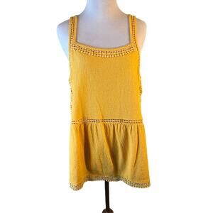 Womens Sun‎ Shirt Sz M Sleeveless Yellow Babydoll Tank Top Crocheted Detail